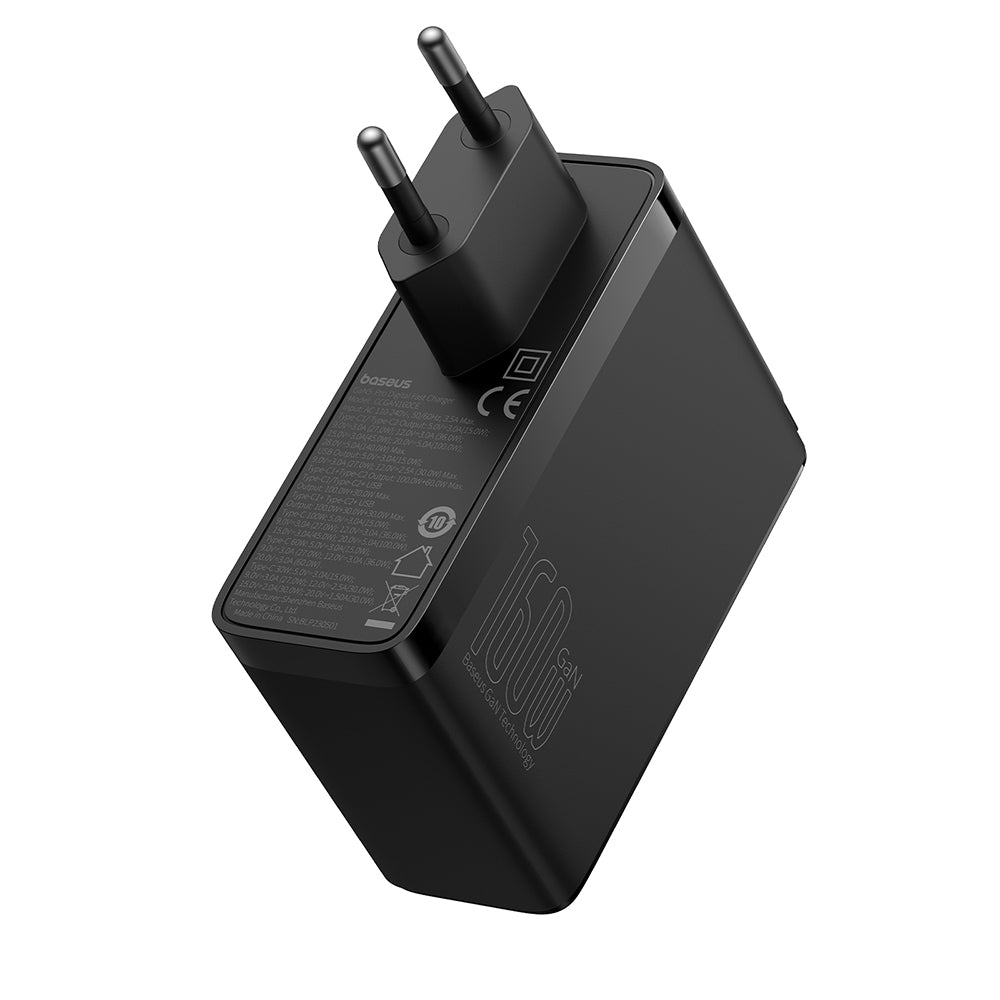 Baseus GaN5 Pro Network Charger with USB-C Cable, 160W, 5A, 1 x USB-A - 2 x USB-C, Black P10110825113-00