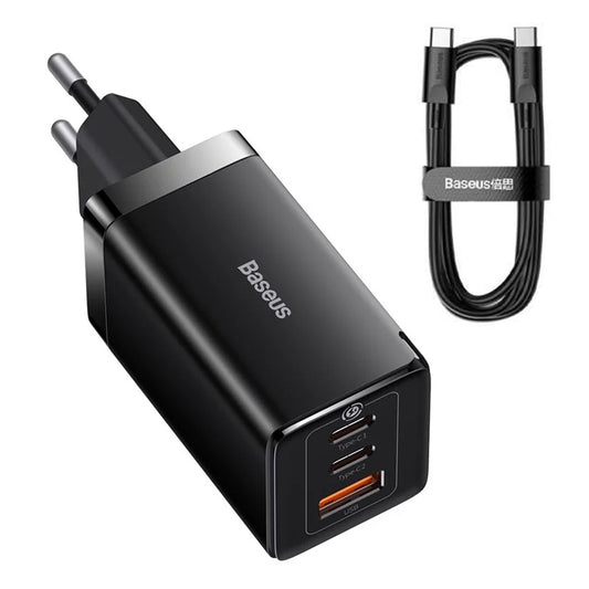 Зарядно устройство за мрежа с USB-C кабел Baseus GaN5 Pro, 65W, 3.25A, 1 x USB-A - 2 x USB-C, Черно C0206500