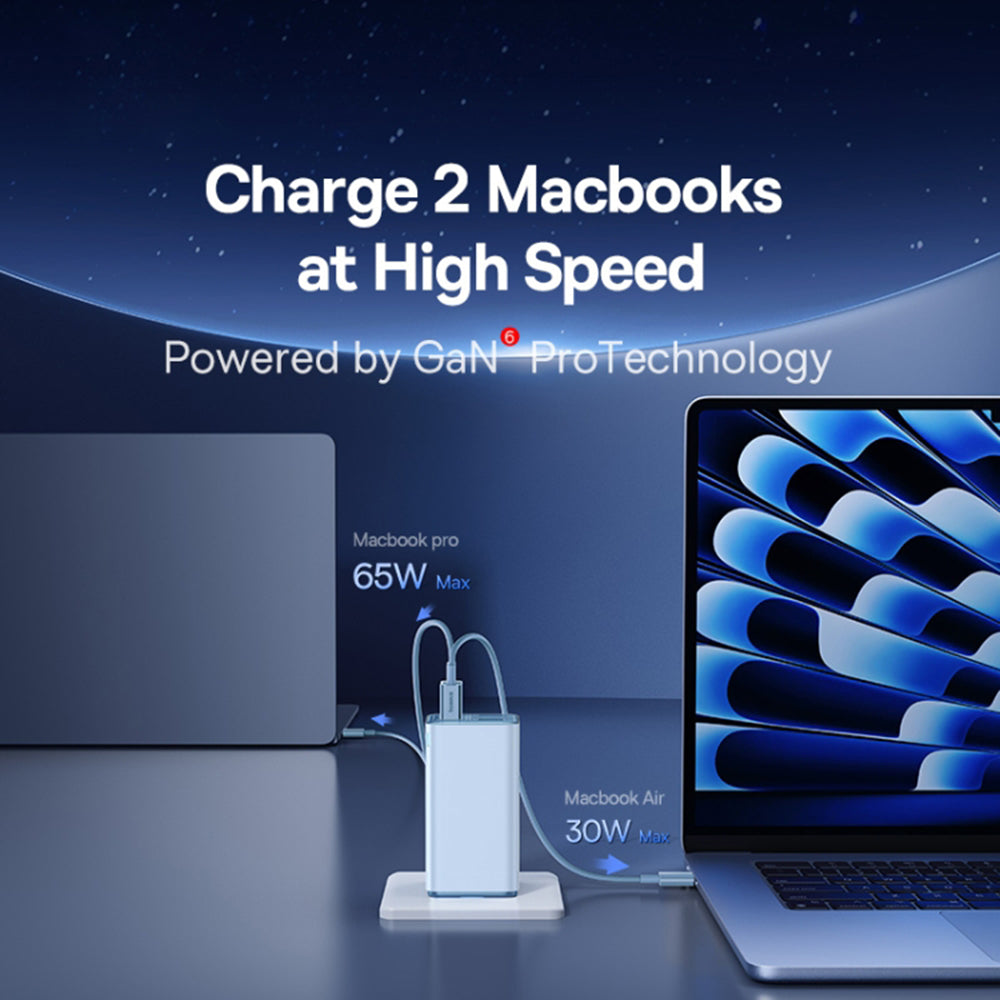 Мрежов зарядно устройство с USB-C кабел Baseus GaN6 Pro, 100W, 3.25A, 2 x USB-A - 2 x USB-C, Синьо P10162705312-00
