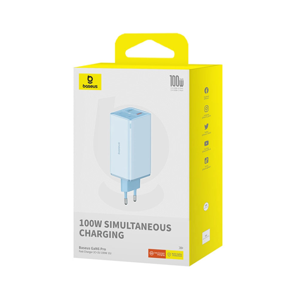 Мрежов зарядно устройство с USB-C кабел Baseus GaN6 Pro, 100W, 3.25A, 2 x USB-A - 2 x USB-C, Синьо P10162705312-00