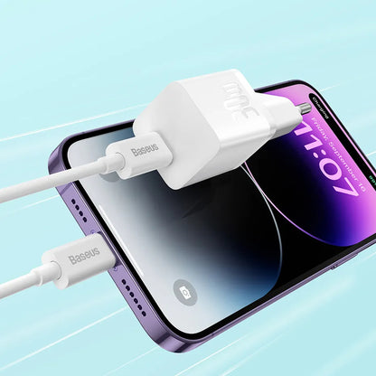 Зарядно за мрежа с USB-C кабел Baseus GaN Mini 1C, 30W, 3A, 1 x USB-C, Синьо P10110902313-00