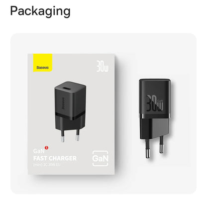 Зарядно за мрежа с USB-C кабел Baseus GaN Mini 1C, 30W, 3A, 1 x USB-C, Синьо P10110902313-00