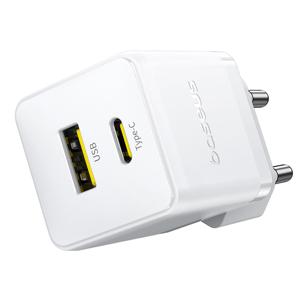 Мрежово зарядно устройство с USB-C кабел Baseus Palm, 30W, 3A, 1 x USB-A - 1 x USB-C, Бяло P1011160A213-01