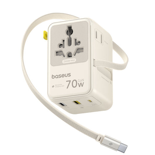 Мрежово зарядно с USB-C кабел Baseus Travel EnerCore CG11, 70W, 2 x контакт - 1 x USB-C - 2 x USB-A, бял E0307E01