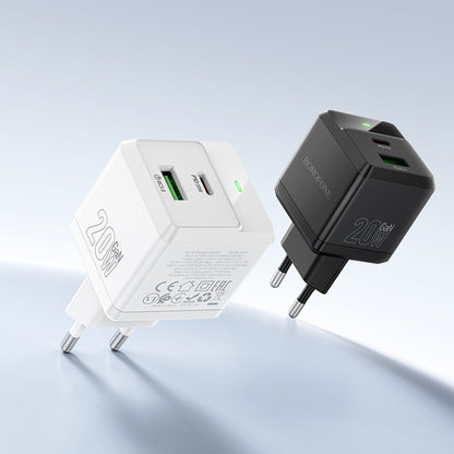 Зарядно за мрежа с USB-C кабел Borofone BN19 Intenso, 20W, 3A, 1 x USB-A - 1 x USB-C, Бяло