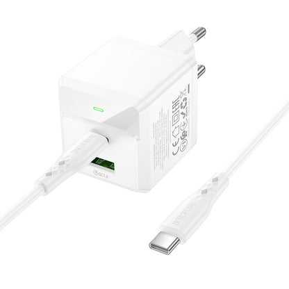 Зарядно за мрежа с USB-C кабел Borofone BN19 Intenso, 20W, 3A, 1 x USB-A - 1 x USB-C, Бяло
