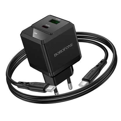Зарядно за мрежа с USB-C кабел Borofone BN19 Intenso, 20W, 3A, 1 x USB-A - 1 x USB-C, Черно