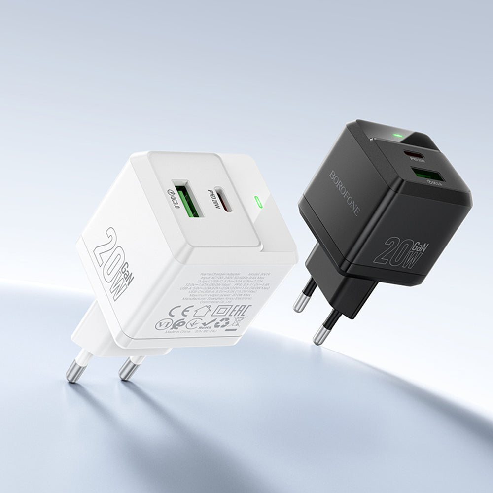 Зарядно за мрежа с USB-C кабел Borofone BN19 Intenso, 20W, 3A, 1 x USB-A - 1 x USB-C, Черно