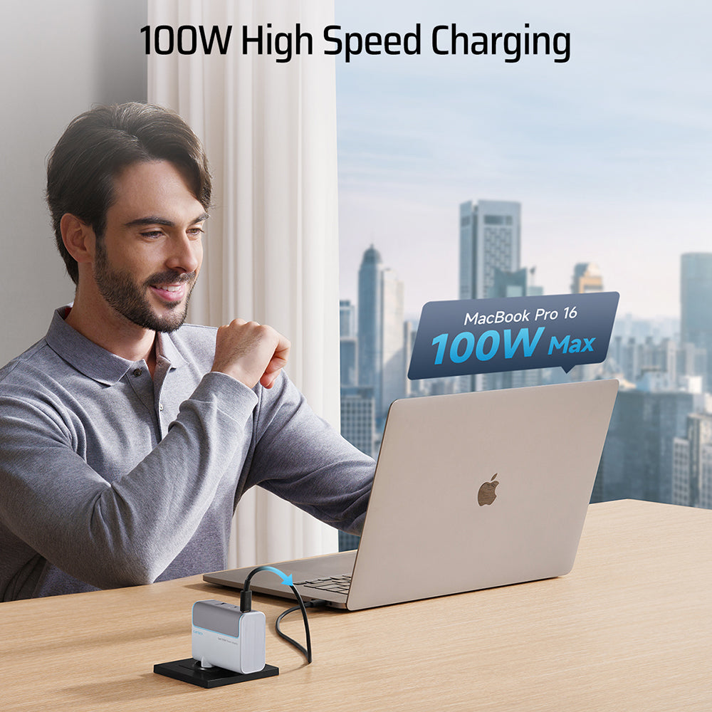 Cuktech USB-C Cable Network Charger, 100W, 5A, 1 x USB-A - 2 x USB-C, White CKAD1003EUGW