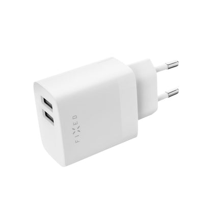 Зарядно за мрежа с USB-C кабел Fixed, 17W, 3A, 2 x USB-A, Бяло