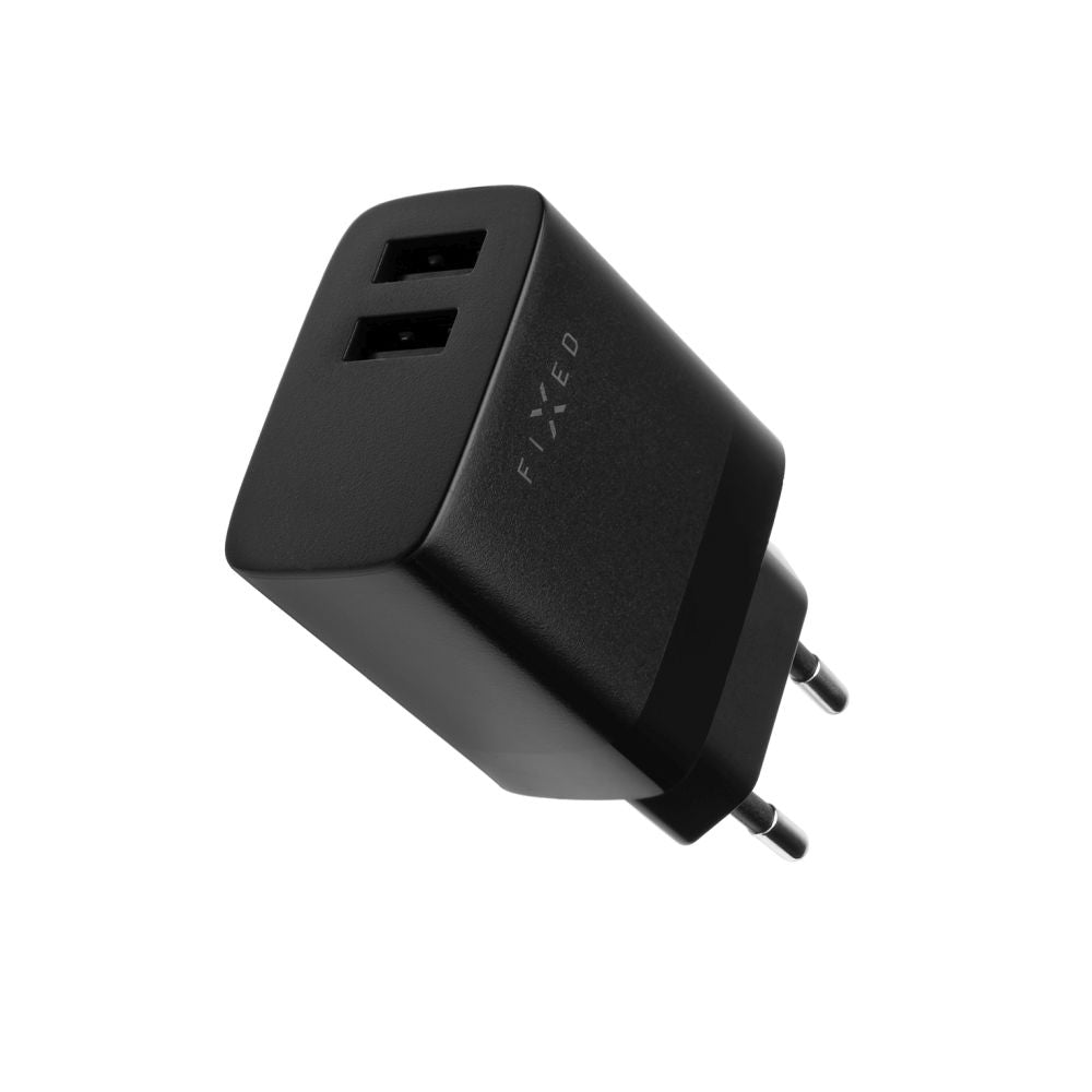 Зарядно за мрежа с USB-C кабел Fixed, 17W, 3A, 2 x USB-A, Черно