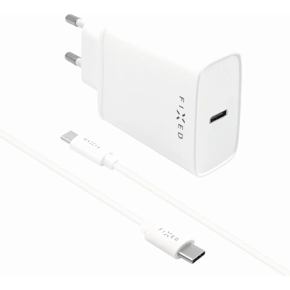 Зарядно за мрежа с USB-C кабел Fixed, 20W, 3A, 1 x USB-C, Бяло