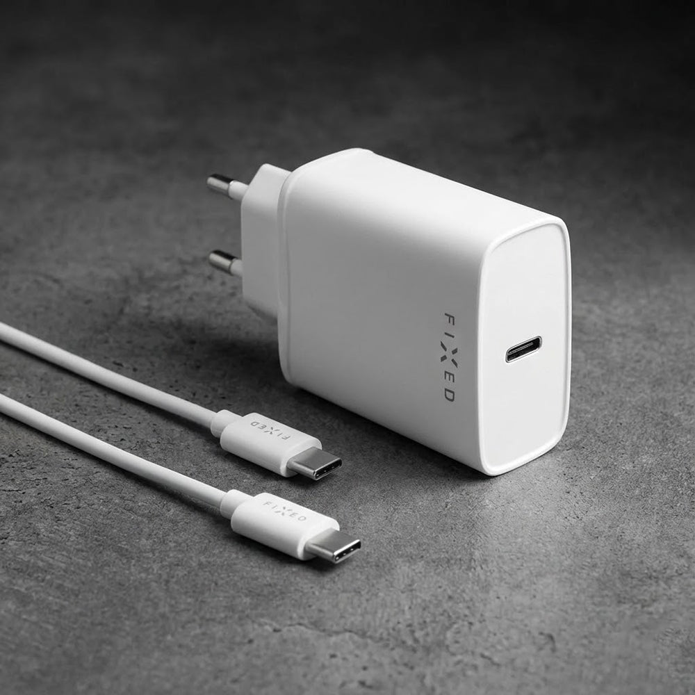 Зарядно за мрежа с USB-C кабел Fixed, 20W, 3A, 1 x USB-C, Бяло