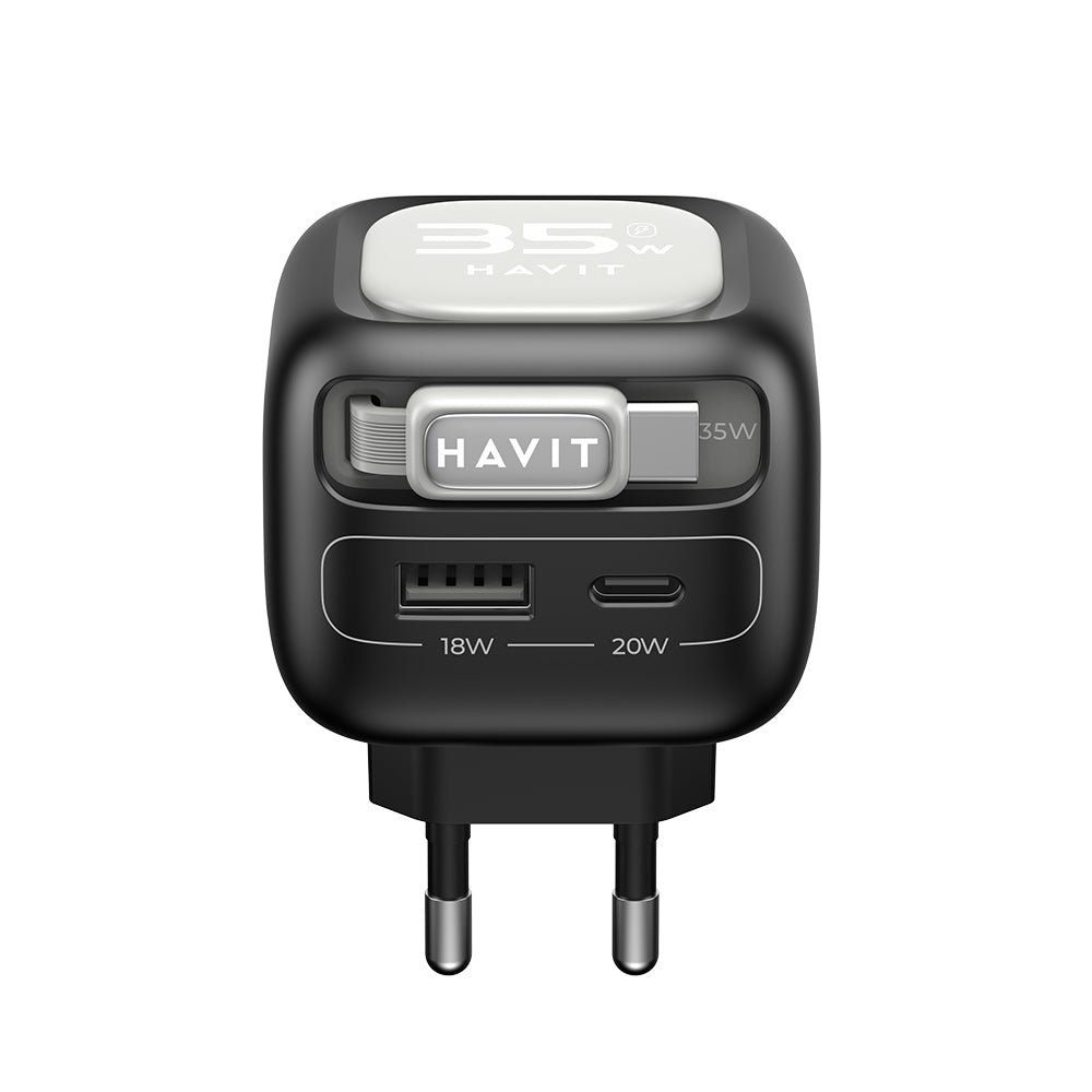Мрежов зарядно с USB-C кабел HAVIT UC251, 35W, 3A, 1 x USB-A - 1 x USB-C, Черно Сиво