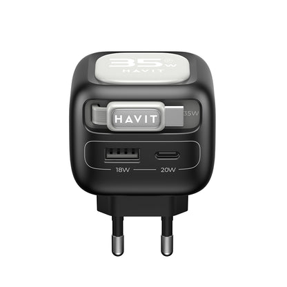 Мрежов зарядно с USB-C кабел HAVIT UC251, 35W, 3A, 1 x USB-A - 1 x USB-C, Черно Сиво