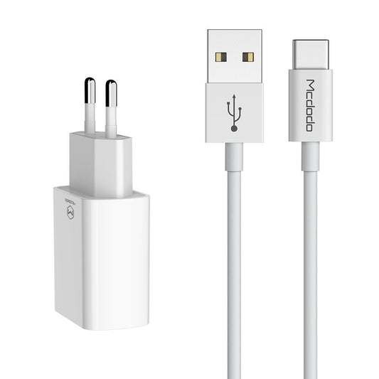 Зарядно за мрежа с USB-C кабел McDodo CH-6721 Offer, 12W, 2.4A, 2 x USB-A, Бяло