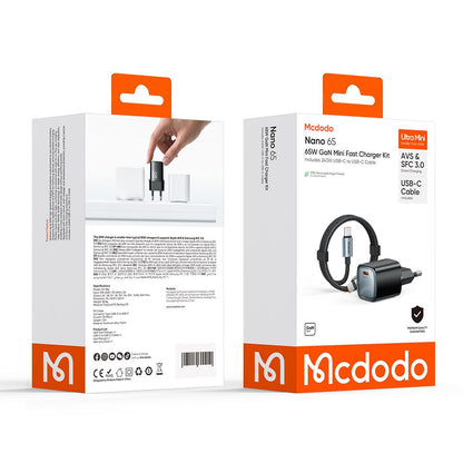 Зарядно устройство за мрежа с USB-C кабел Mcdodo Nano CH-8262, 65W, 3.25A, 1 x USB-C, Черно