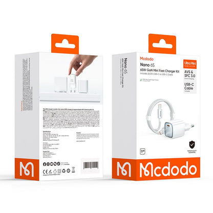 Зарядно устройство за мрежа с USB-C кабел Mcdodo Nano CH-8263, 65W, 3.25A, 1 x USB-C, бяло