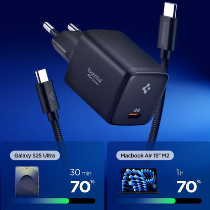 Мрежово зарядно устройство с USB-C кабел Spigen EE451EU Essential, 45W, 3A, 1 x USB-C, Черно ACH09474