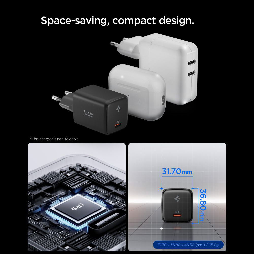 Мрежово зарядно устройство с USB-C кабел Spigen EE451EU Essential, 45W, 3A, 1 x USB-C, Черно ACH09474