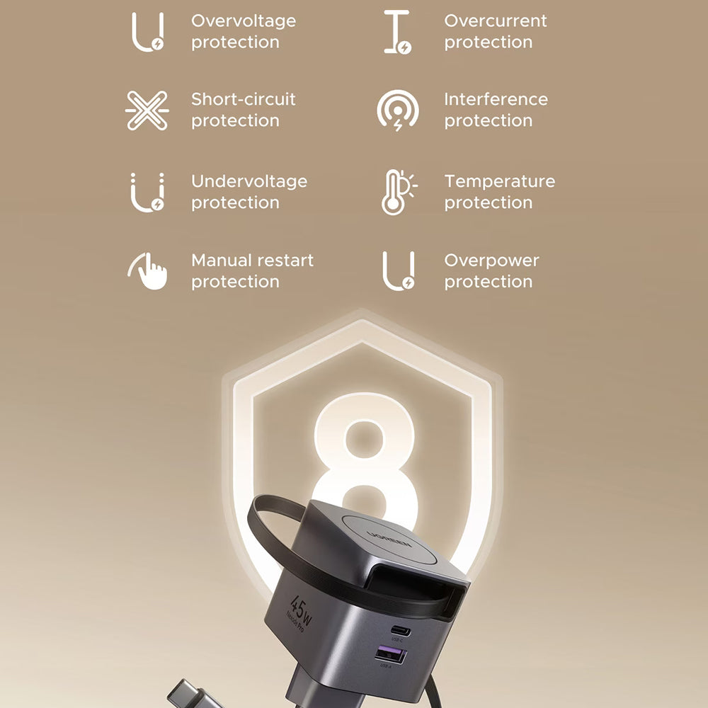 Мрежов зарядно устройство с USB-C кабел UGREEN X614, 45W, 3A, 1 x USB-A - 1 x USB-C, Сив