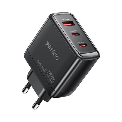 Network Charger with USB-C Cable Yesido YC144C, 65W, 3.25A, 1 x USB-A - 2 x USB-C, Black