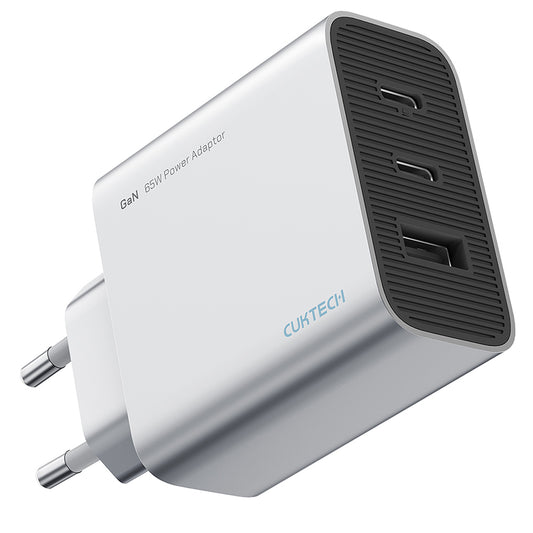 Зарядно устройство за мрежа Cuktech, 65W, 3.25A, 1 x USB-A - 2 x USB-C, бяло CUK0A15CEUSL