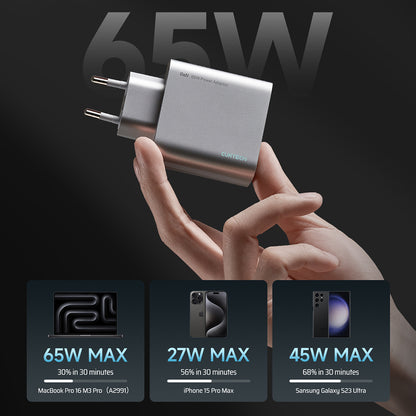 Cuktech Wall Charger, 65W, 3.25A, 1 x USB-A - 2 x USB-C, White CUK0A15CEUSL