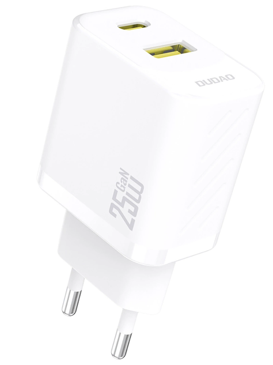 Зарядно устройство за мрежа Dudao A26T, 25W, 3A, 1 x USB-A - 1 x USB-C, Бяло