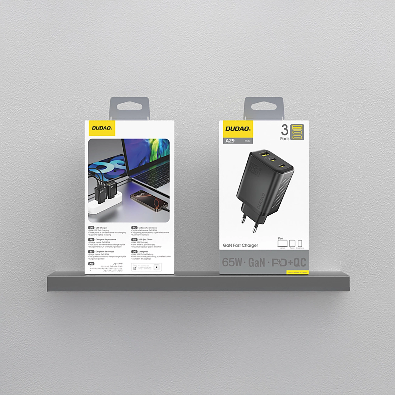 Зарядно за мрежа Dudao A29, 65W, 1 x USB-A - 2 x USB-C, Черно