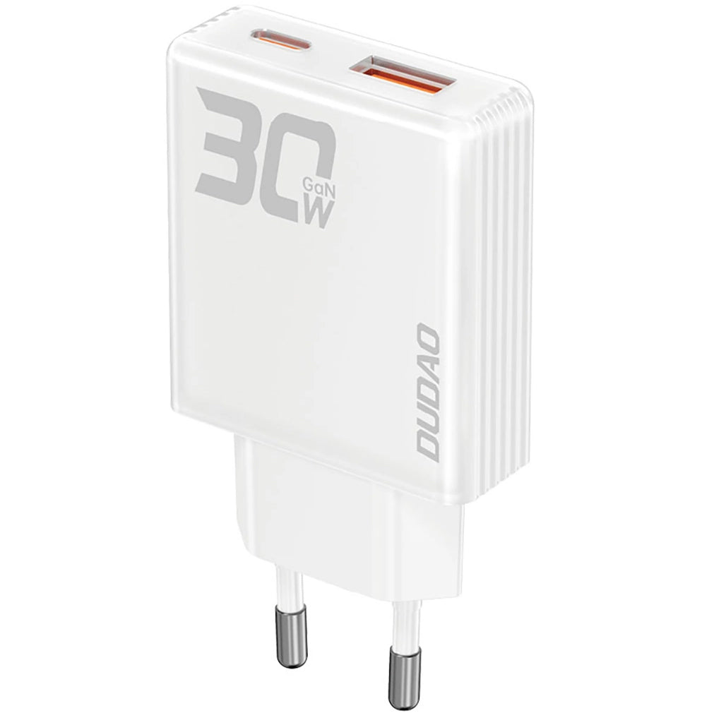 Мрежово зарядно устройство Dudao A30EU, 30W, 3A, 1 x USB-A - 1 x USB-C, бяло 