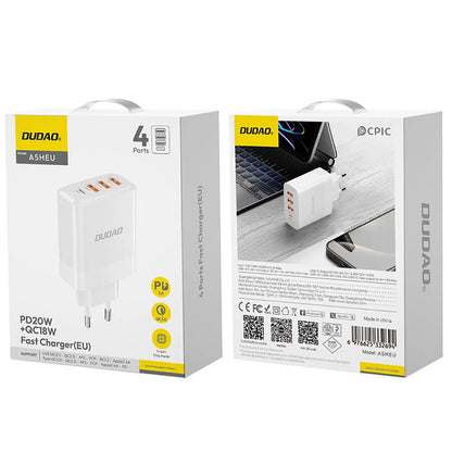 Мрежово зарядно устройство Dudao A5HEU, 20W, 3A, 1 x USB-C - 3 x USB-A, бяло 