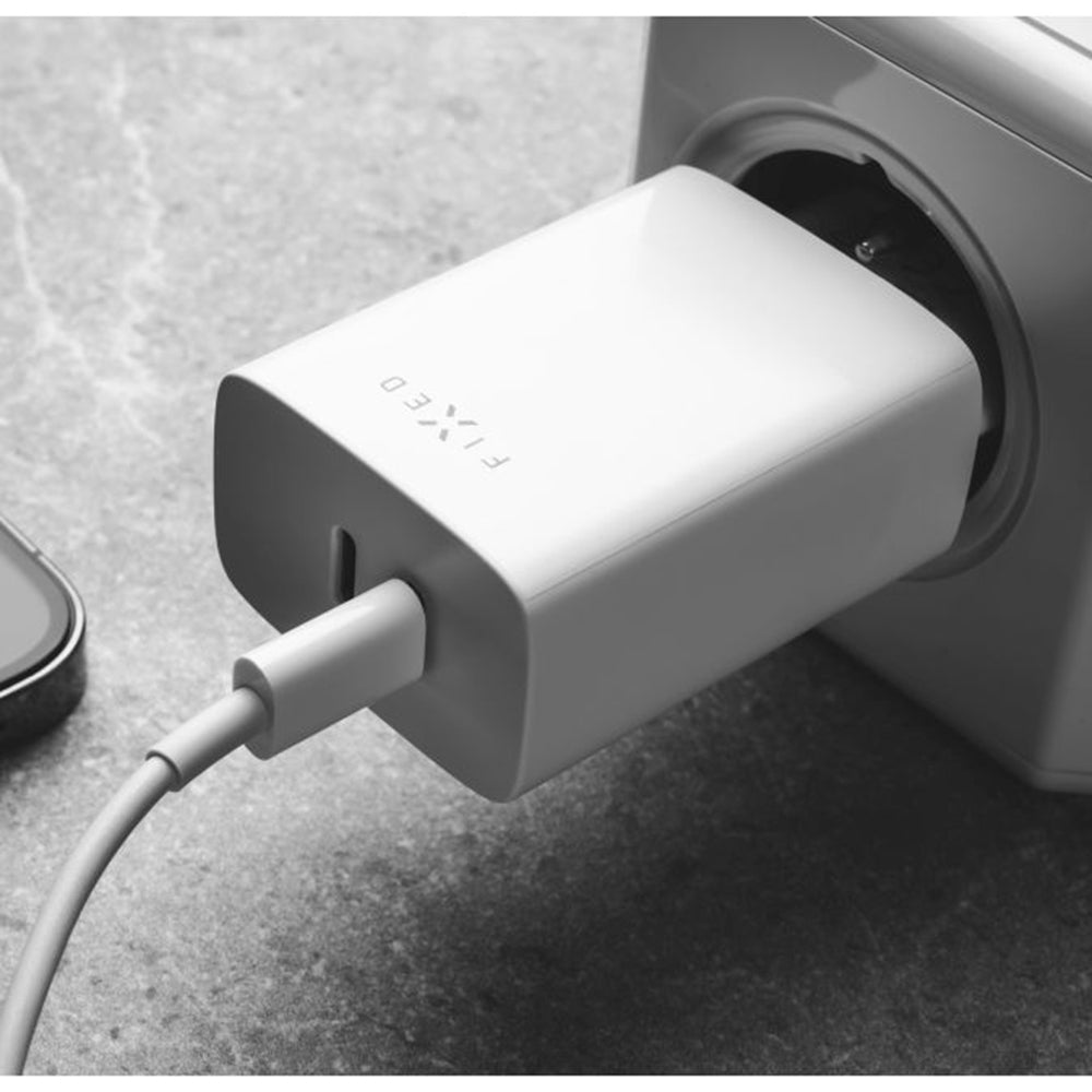 Зарядно устройство Fixed, 35W, 3A, 2 x USB-C, Бяло