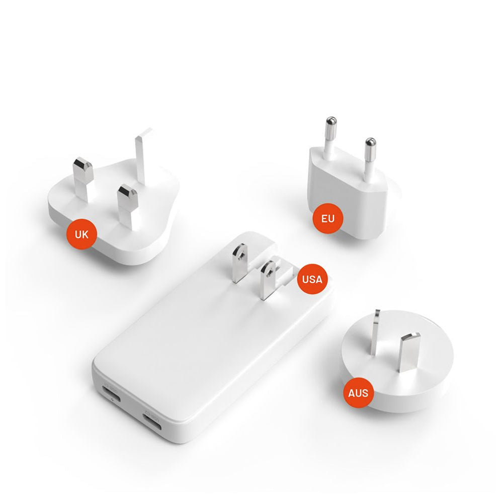 Зарядно устройство Fixed Travel, 45W, 3A, 2 x USB-C, Бяло