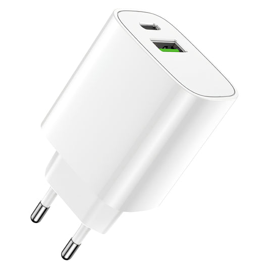 Мрежово зарядно устройство Forever LS-04, 20W, 3A, 1 x USB-A - 1 x USB-C, бяло 