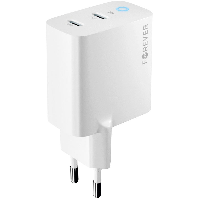 Мрежово зарядно устройство Forever TC-06-65CC, 65W, 3,25A, 2 x USB-C, бяло 