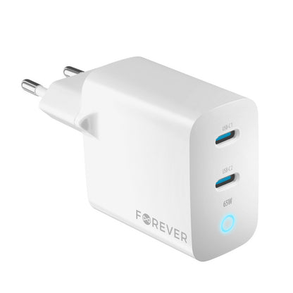 Мрежово зарядно устройство Forever TC-06-65CC, 65W, 3,25A, 2 x USB-C, бяло 