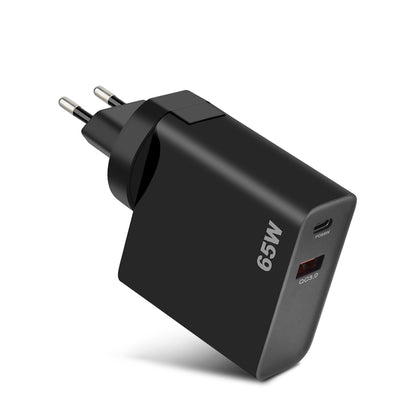 Мрежово зарядно устройство GVDA, 65W, 3A, 1 x USB-A - 1 x USB-C, черно 