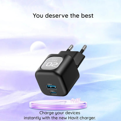 Зарядно за мрежа HAVIT UC220, 20W, 3A, 1 x USB-A - 1 x USB-C, Черно Сиво