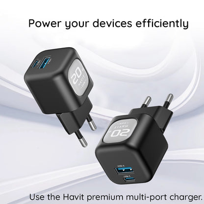 Зарядно за мрежа HAVIT UC220, 20W, 3A, 1 x USB-A - 1 x USB-C, Черно Сиво