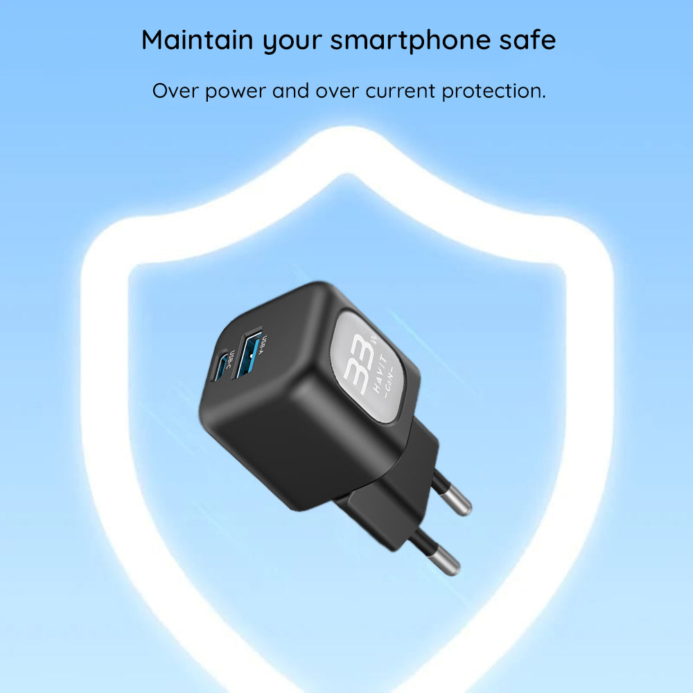 Зарядно за мрежа HAVIT UC230, 33W, 3A, 1 x USB-A - 1 x USB-C, Зелено