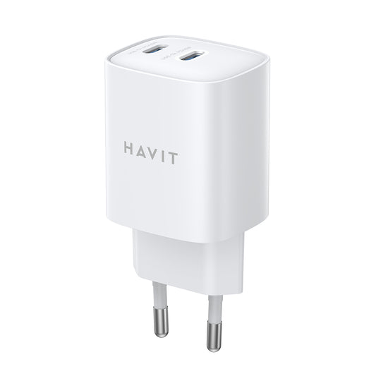 Зарядно за мрежа HAVIT UC45W, 45W, 3A, 2 x USB-C, Бяло