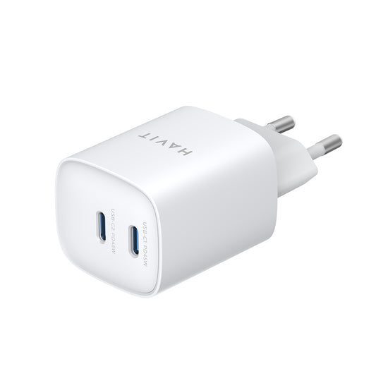 Зарядно за мрежа HAVIT UC45W, 45W, 3A, 2 x USB-C, Бяло