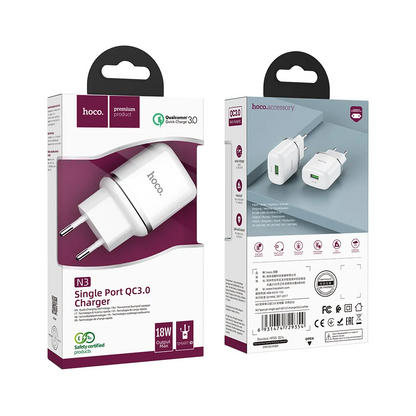 Мрежово зарядно HOCO N3, 18W, 3A, 1 x USB-A, бяло