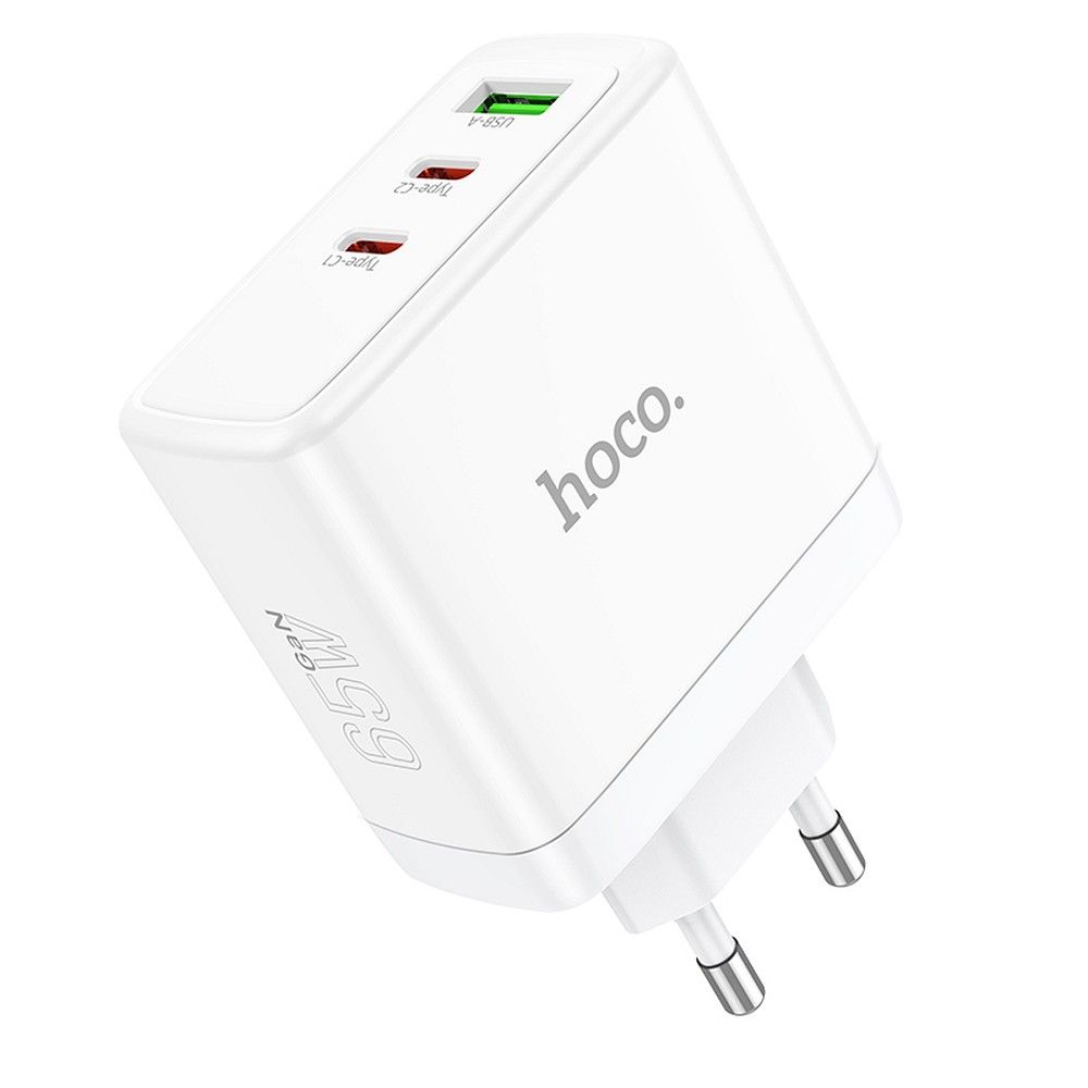 Зарядно за мрежа HOCO N30, 65W, 3.25A, 1 x USB-A - 2 x USB-C, Бяло