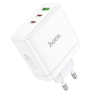 Зарядно за мрежа HOCO N30, 65W, 3.25A, 1 x USB-A - 2 x USB-C, Бяло