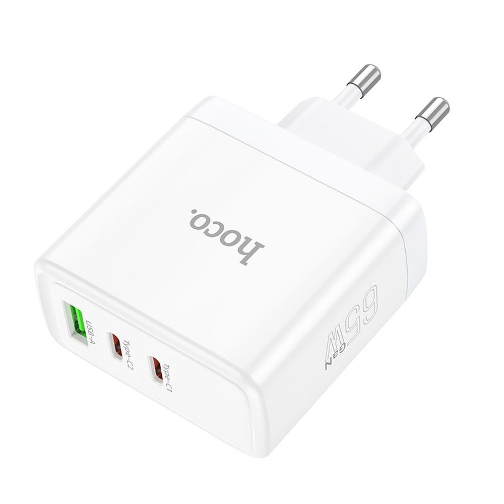 Зарядно за мрежа HOCO N30, 65W, 3.25A, 1 x USB-A - 2 x USB-C, Бяло