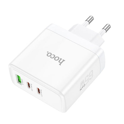 Зарядно за мрежа HOCO N30, 65W, 3.25A, 1 x USB-A - 2 x USB-C, Бяло