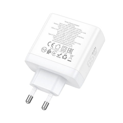 Зарядно за мрежа HOCO N30, 65W, 3.25A, 1 x USB-A - 2 x USB-C, Бяло