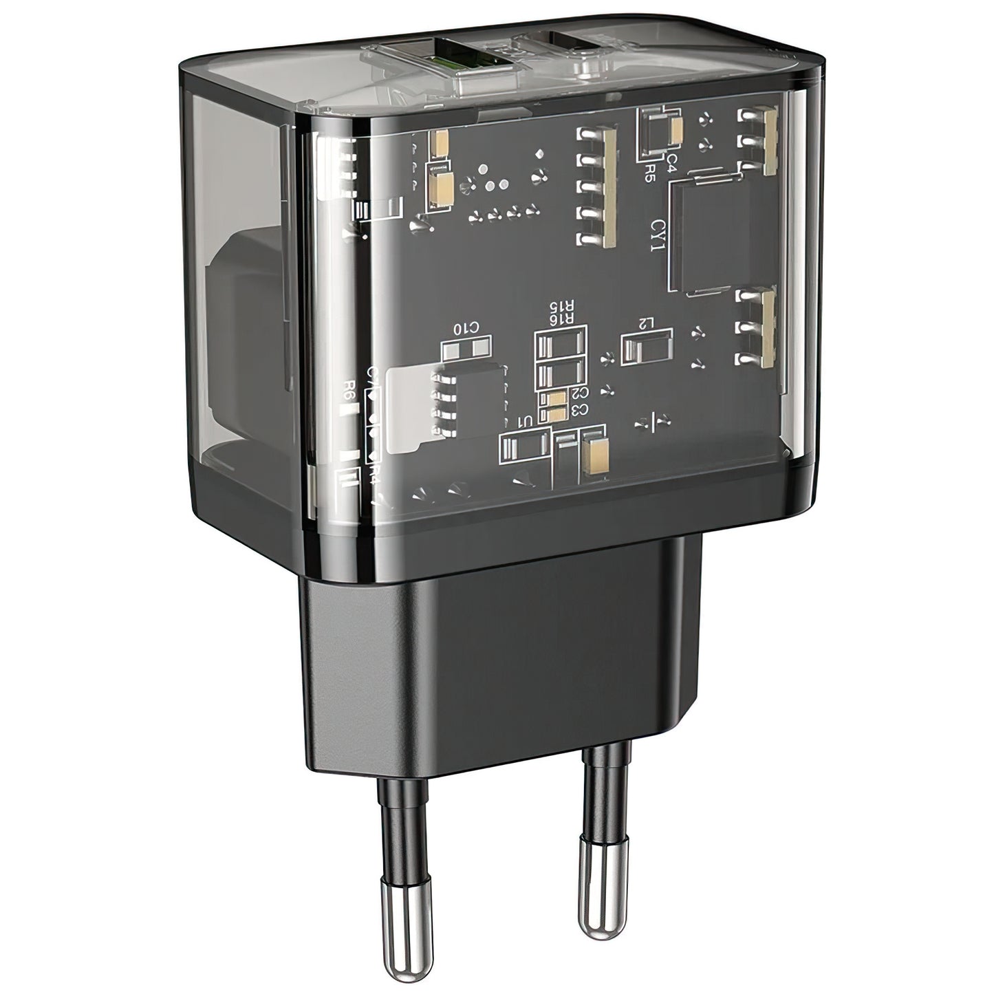 Зарядно устройство за мрежа HOCO N34, 20W, 3A, 1 x USB-A - 1 x USB-C, Прозрачно